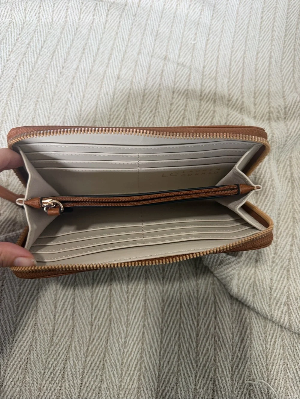LC Lauren Conrad Brown Pebble Leather Wristlet Clutch